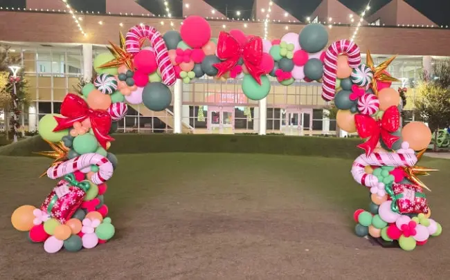 Balloon arch with Christmas ornaments